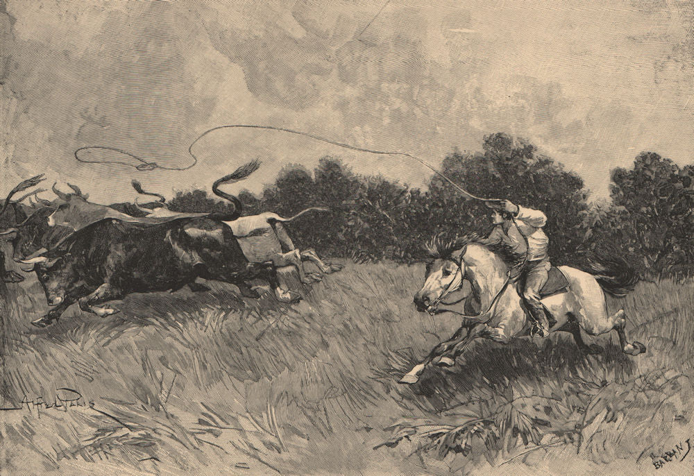 Cowboys. USA. United States 1885 old antique vintage print picture